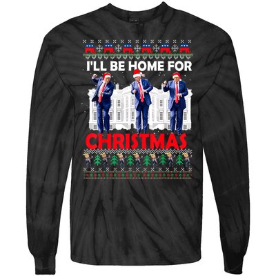 Santa Xmas Pajamas Funny Trump Ill Be Home For Christmas Gift Tie-Dye Long Sleeve Shirt