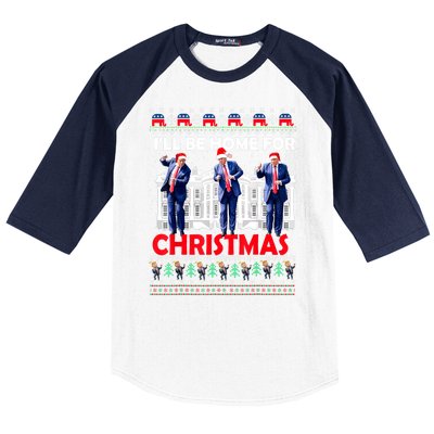 Santa Xmas Pajamas Funny Trump Ill Be Home For Christmas Gift Baseball Sleeve Shirt