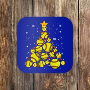 Softball Xmas Tree Lights Santa Softball Lover Christmas Gift Coaster