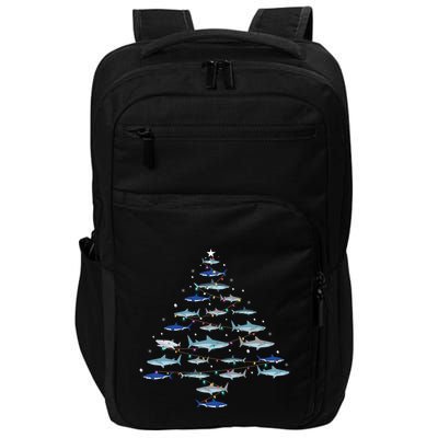 Shark Xmas Tree Holiday Gift Fishing Lover Funny Christmas Gift Impact Tech Backpack