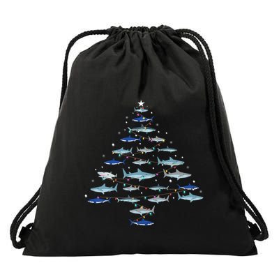 Shark Xmas Tree Holiday Gift Fishing Lover Funny Christmas Gift Drawstring Bag
