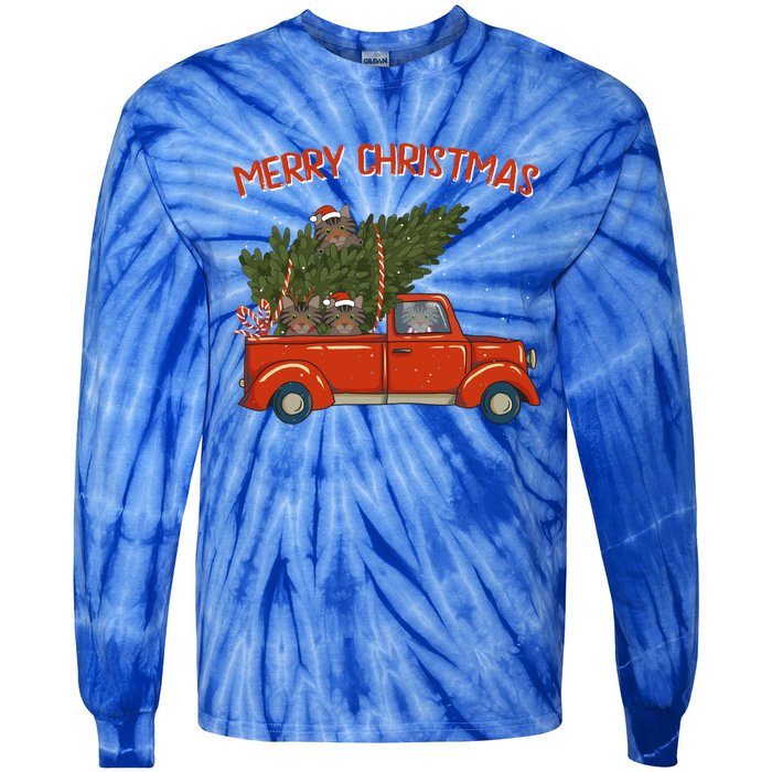 Siberian Xmas Vintage Red Pickup Retro Truck Gift Tie-Dye Long Sleeve Shirt