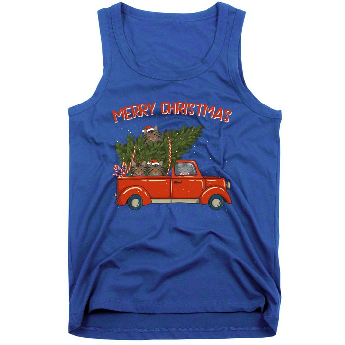 Siberian Xmas Vintage Red Pickup Retro Truck Gift Tank Top