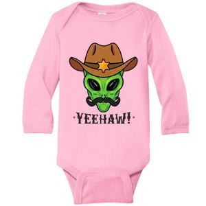 Space Yeehaw Alien Cowboy Halloween Alien Western Baby Long Sleeve Bodysuit