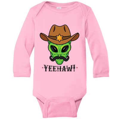 Space Yeehaw Alien Cowboy Halloween Alien Western Baby Long Sleeve Bodysuit