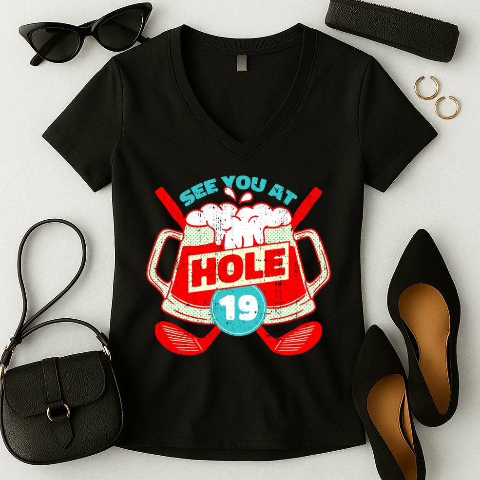 See You At Hole 19 Funny Golfer Golf Golfing Women's V-Neck T-Shirt