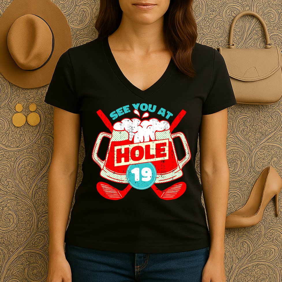 See You At Hole 19 Funny Golfer Golf Golfing Women's V-Neck T-Shirt