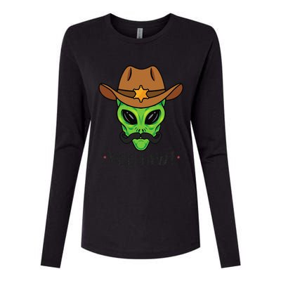 Space Yeehaw Alien Cowboy Halloween Alien Western Womens Cotton Relaxed Long Sleeve T-Shirt