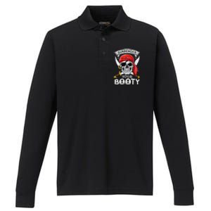 Surrender Your Booty Pirate Skull Funny Jolly Roger Performance Long Sleeve Polo