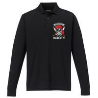 Surrender Your Booty Pirate Skull Funny Jolly Roger Performance Long Sleeve Polo