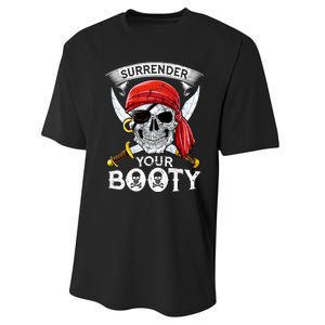 Surrender Your Booty Pirate Skull Funny Jolly Roger Performance Sprint T-Shirt