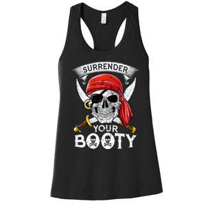 Surrender Your Booty Pirate Skull Funny Jolly Roger Women's Racerback Tank