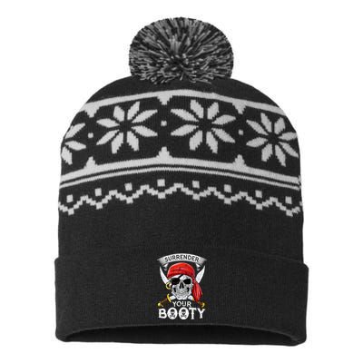 Surrender Your Booty Pirate Skull Funny Jolly Roger USA-Made Snowflake Beanie