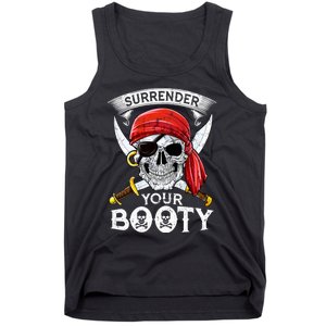 Surrender Your Booty Pirate Skull Funny Jolly Roger Tank Top