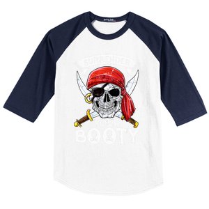 Surrender Your Booty Pirate Skull Funny Jolly Roger Baseball Sleeve Shirt