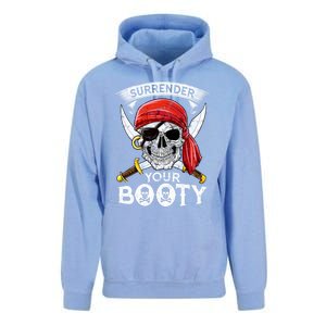 Surrender Your Booty Pirate Skull Funny Jolly Roger Unisex Surf Hoodie