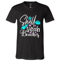 Shell Yeah Beaches Funny Beach Lover Beachcomber Shelling V-Neck T-Shirt