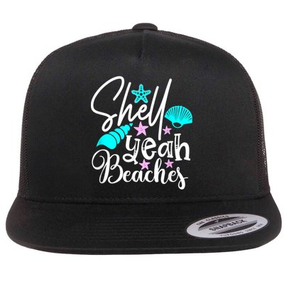 Shell Yeah Beaches Funny Beach Lover Beachcomber Shelling Flat Bill Trucker Hat