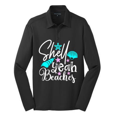 Shell Yeah Beaches Funny Beach Lover Beachcomber Shelling Silk Touch Performance Long Sleeve Polo