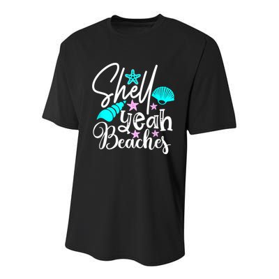 Shell Yeah Beaches Funny Beach Lover Beachcomber Shelling Youth Performance Sprint T-Shirt