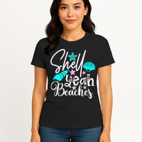 Shell Yeah Beaches Funny Beach Lover Beachcomber Shelling Womens T-Shirt