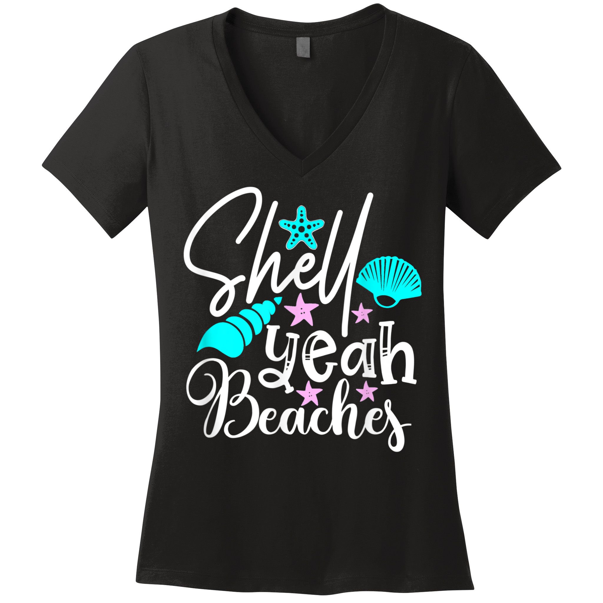 Shell Yeah Beaches Funny Beach Lover Beachcomber Shelling Women's V-Neck T-Shirt