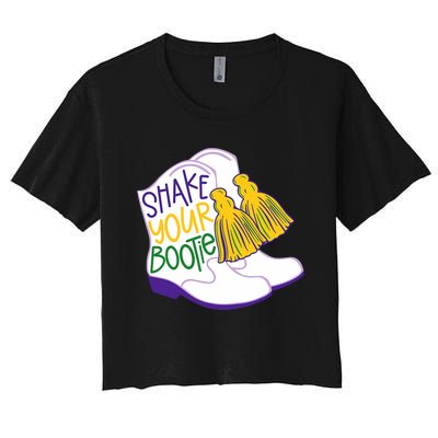 Shake Your Bootie Mardi Gras Bead Boot Carnival Celebration Women's Crop Top Tee