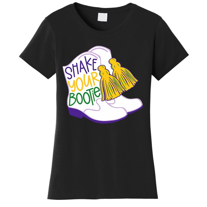 Shake Your Bootie Mardi Gras Bead Boot Carnival Celebration Women's T-Shirt