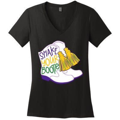 Shake Your Bootie Mardi Gras Bead Boot Carnival Celebration Women's V-Neck T-Shirt