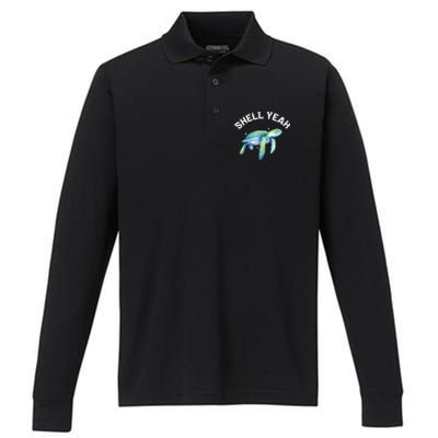 Shell Yeah Cute Tortoise Sea Turtle Lover Performance Long Sleeve Polo