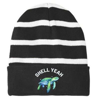 Shell Yeah - Cute Tortoise & Sea Turtle Lover Striped Beanie with Solid Band