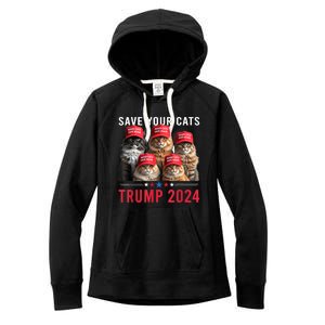 Save Your Cats Vote For Trump Red Hat 24 Election Trump 2024 Women's Fleece Hoodie