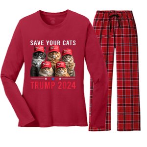 Save Your Cats Vote For Trump Red Hat 24 Election Trump 2024 Women's Long Sleeve Flannel Pajama Set 