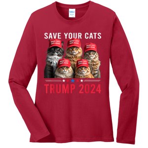 Save Your Cats Vote For Trump Red Hat 24 Election Trump 2024 Ladies Long Sleeve Shirt