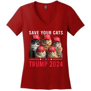 Save Your Cats Vote For Trump Red Hat 24 Election Trump 2024 Women's V-Neck T-Shirt