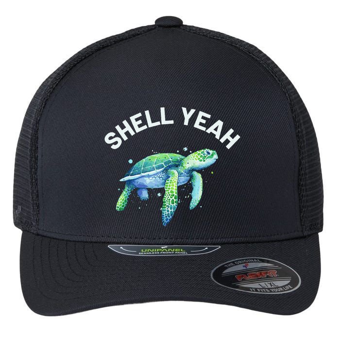 Shell Yeah Cute Tortoise & Sea Turtle Lover Flexfit Unipanel Trucker Cap