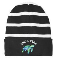 Shell Yeah Cute Tortoise & Sea Turtle Lover Striped Beanie with Solid Band