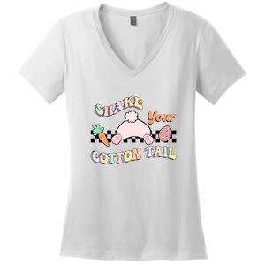 Shake Your Cotton Tail Rainbow Bunny Reto Easter Day Women's V-Neck T-Shirt