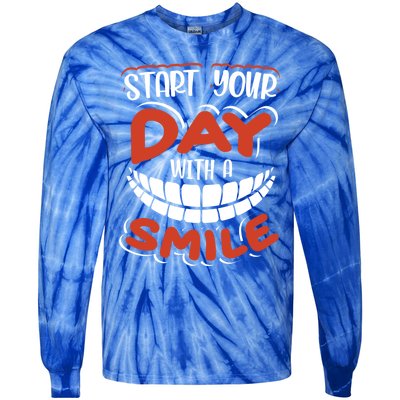 Start Your Day With A Smile Meaningful Gift Dental Assisting Gift Tie-Dye Long Sleeve Shirt