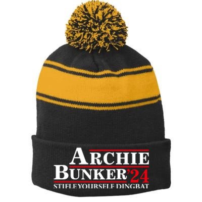 Stifle Yourself Dingbat Archie Bunker 2024 Stripe Pom Pom Beanie