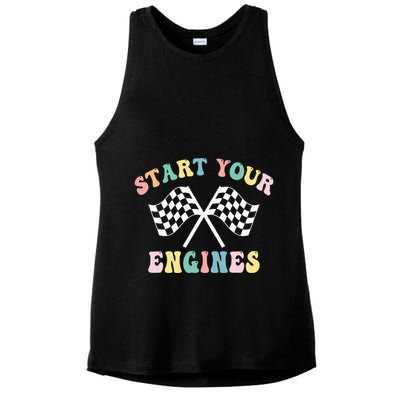 Start Your Engines Groovy Checkered Flag Retro Racing Ladies PosiCharge Tri-Blend Wicking Tank