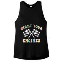 Start Your Engines Groovy Checkered Flag Retro Racing Ladies PosiCharge Tri-Blend Wicking Tank