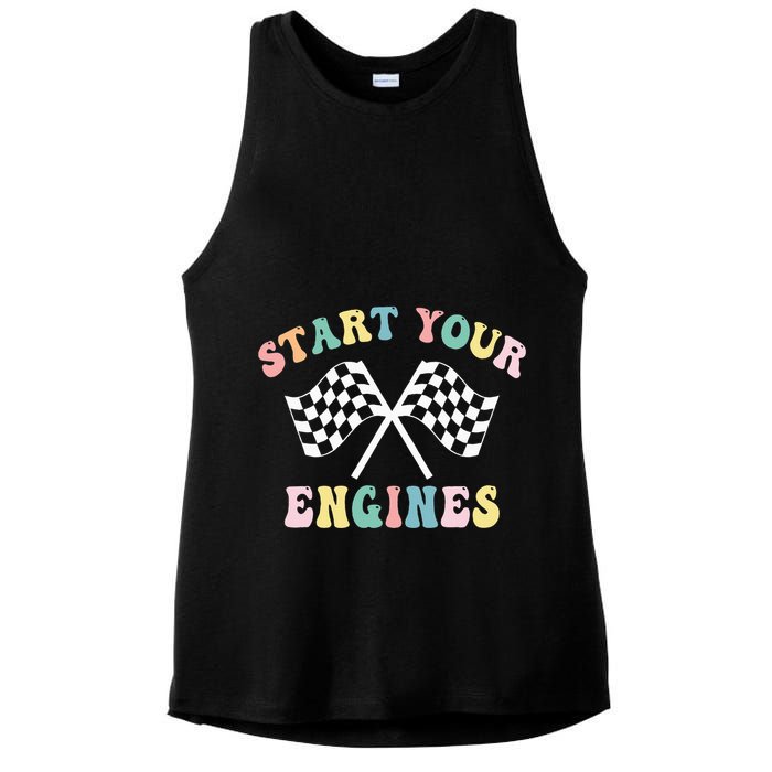 Start Your Engines Groovy Checkered Flag Retro Racing Ladies PosiCharge Tri-Blend Wicking Tank