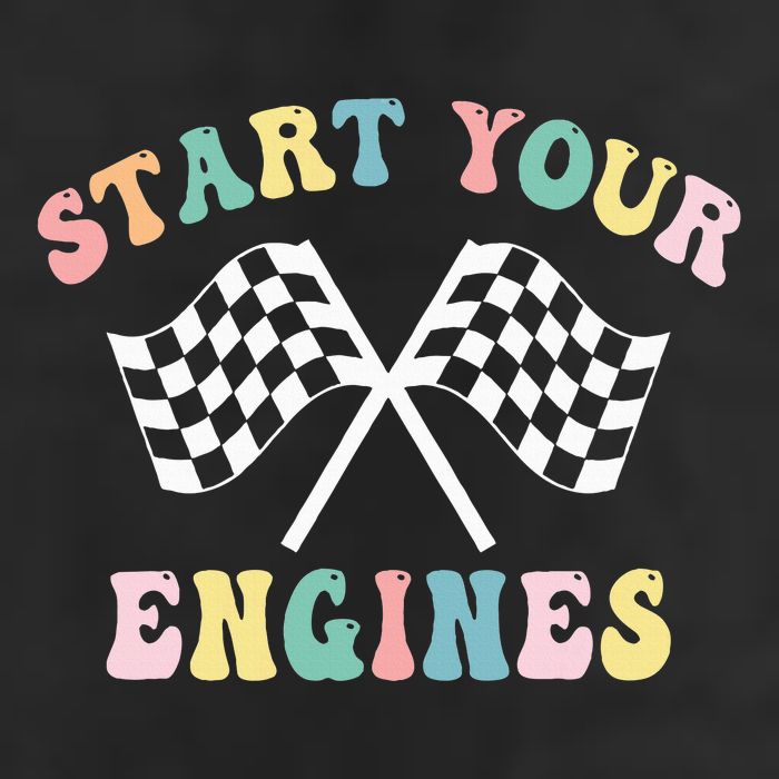 Start Your Engines Groovy Checkered Flag Retro Racing Garment-Dyed Fleece Hoodie