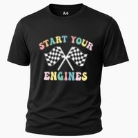Start Your Engines Groovy Checkered Flag Retro Racing Performance Shirt