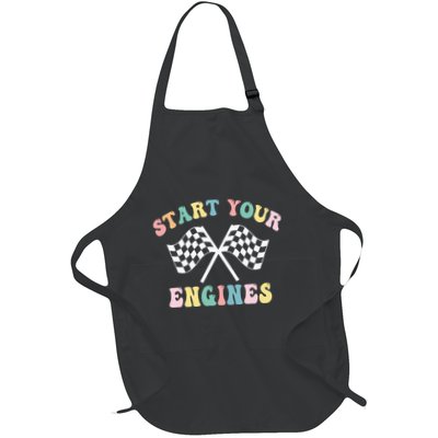 Start Your Engines Groovy Checkered Flag Retro Racing Apron