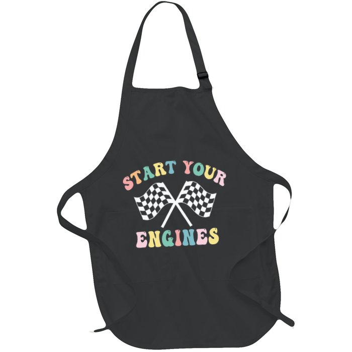 Start Your Engines Groovy Checkered Flag Retro Racing Apron