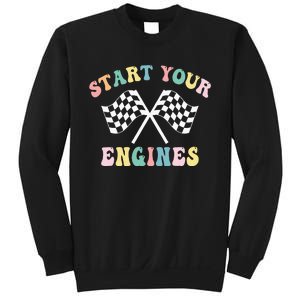 Start Your Engines Groovy Checkered Flag Retro Racing Sweatshirt