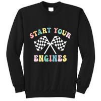 Start Your Engines Groovy Checkered Flag Retro Racing Sweatshirt