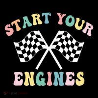 Start Your Engines Groovy Checkered Flag Retro Racing Tall T-Shirt